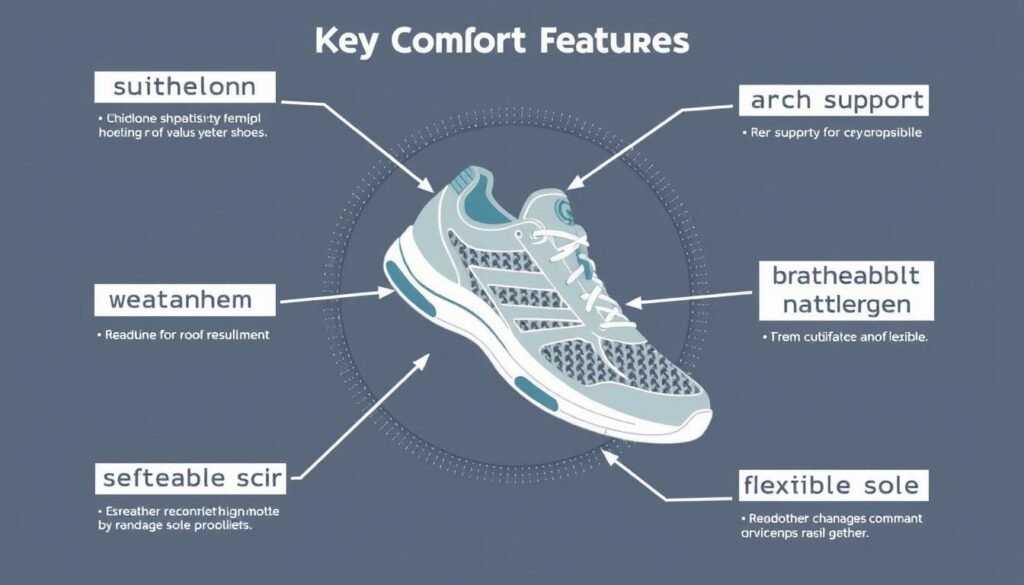 Diagram showing comfort features of tennis shoes