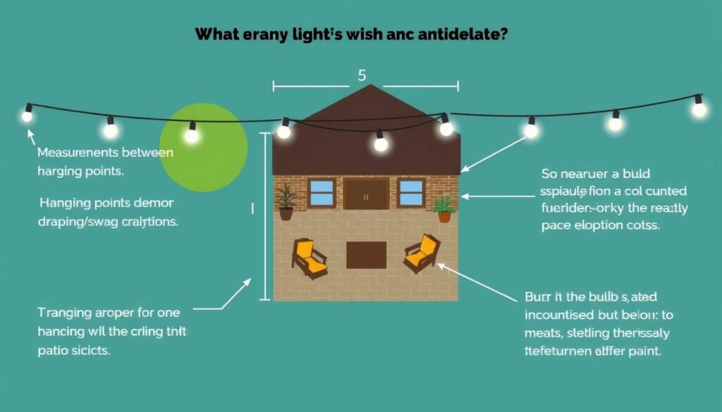 Diagram showing proper measurement for patio string lights