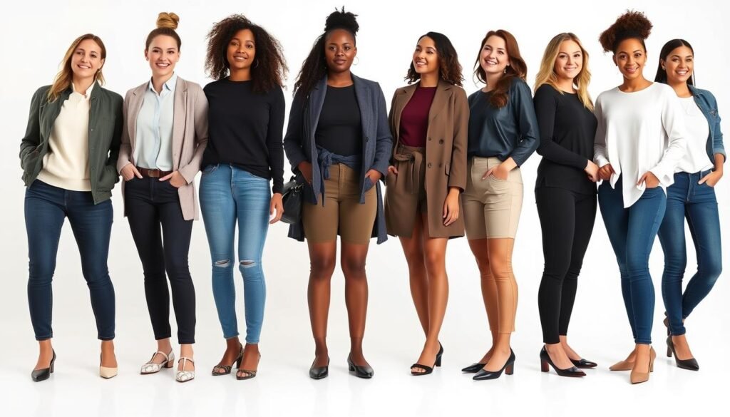 Different body types wearing Mary Jane shoes with flattering outfit combinations