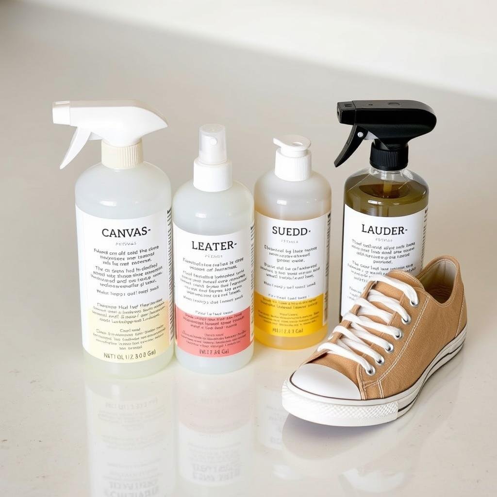 Different cleaning products for various tennis shoe materials