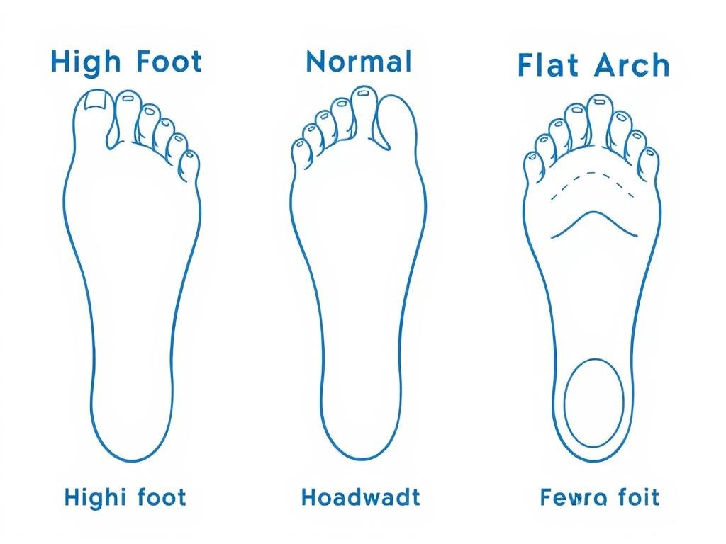 Different foot arch types showing high, normal, and flat arches