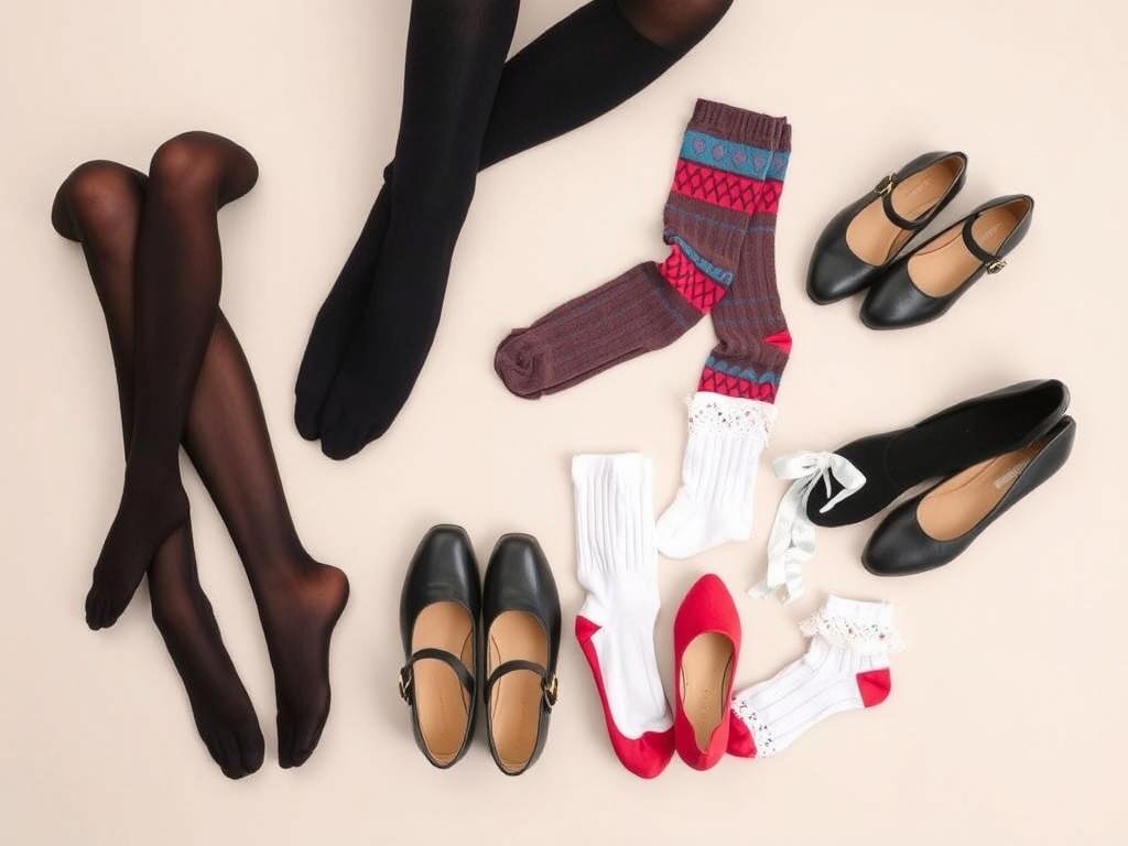 Different hosiery options paired with Mary Jane shoes