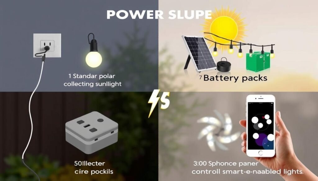 Different power source options for patio string lights