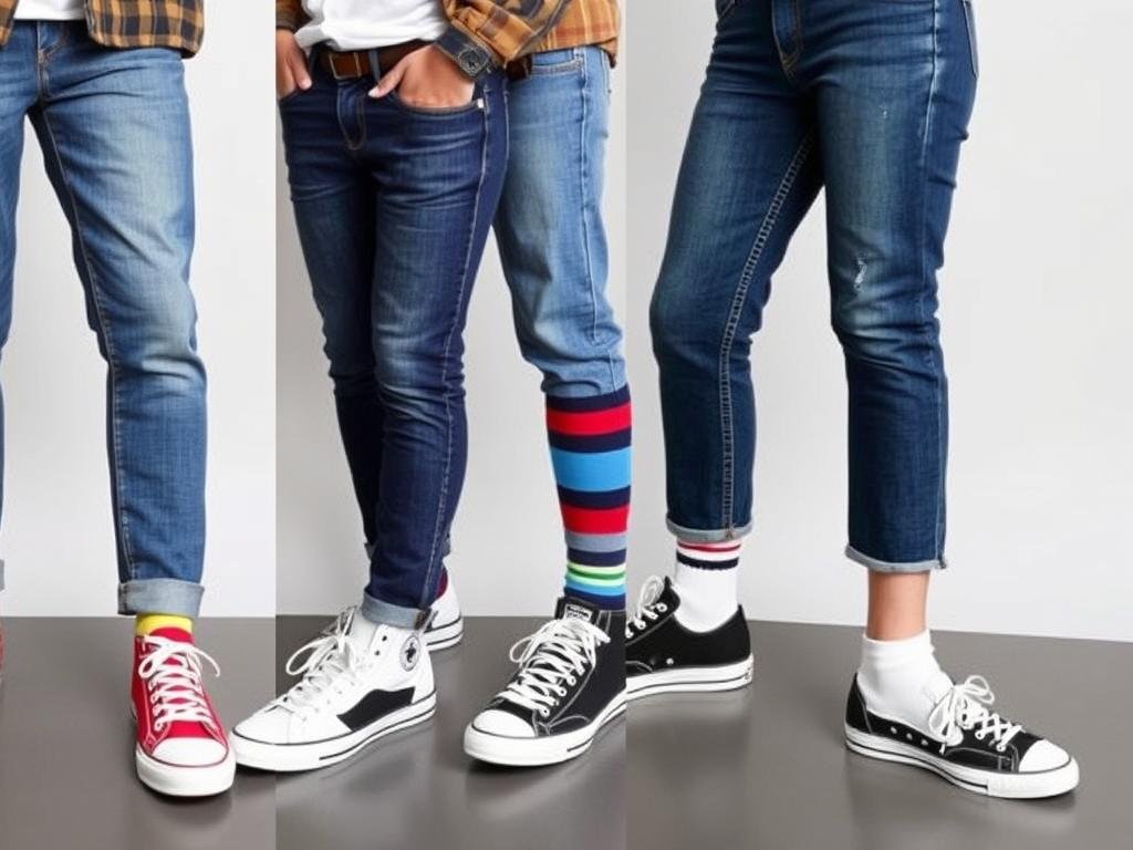 Different sock styles with jeans and sneakers combinations