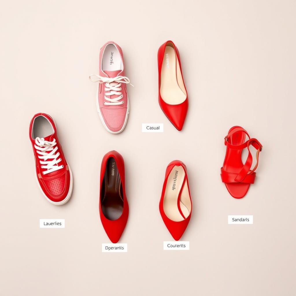 Different styles of red shoes appropriate for various occasions from casual to formal