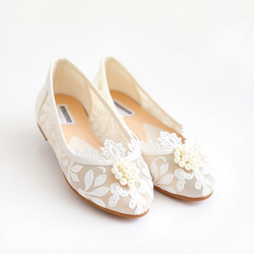 Elegant bridal flats with lace and pearl details