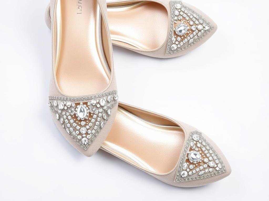 Embellished flat prom shoes with crystal details