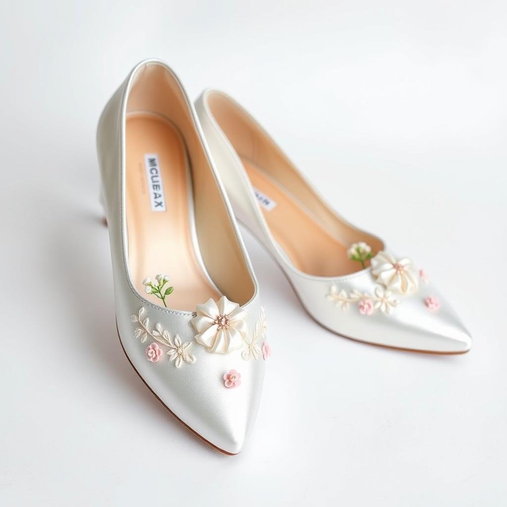 Embroidered bridal shoes with floral pattern