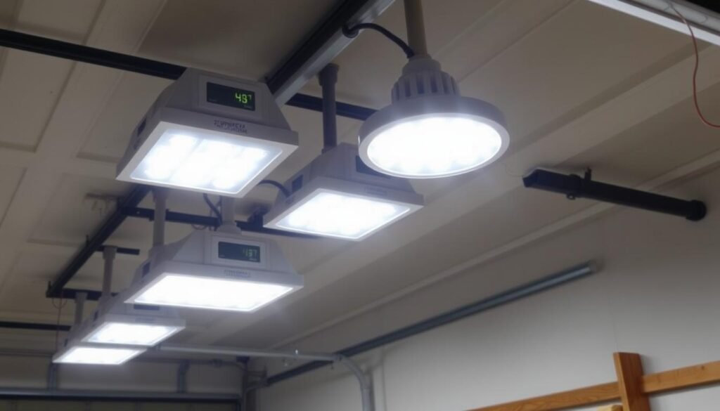 Energy-efficient LED garage lighting system with smart controls