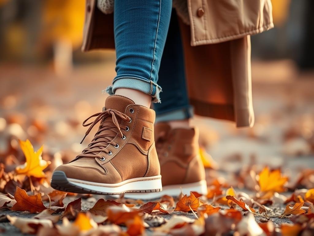 Fall outfit with tennis shoes featuring layers and warm colors
