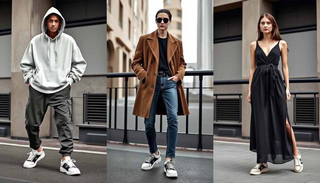 Fashion forward outfit combinations featuring Balenciaga Triple S sneakers