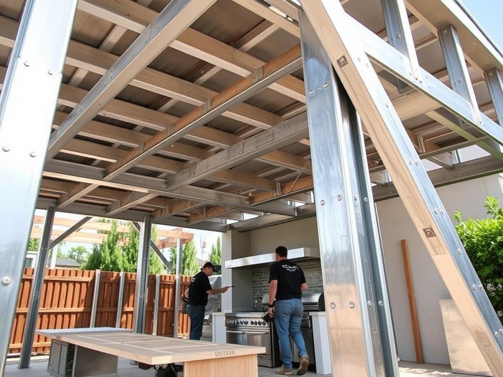 Galvanized steel frame for outdoor kitchen construction