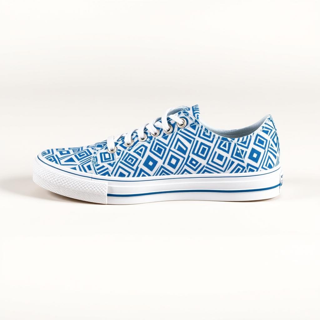 Geometric print tennis shoes in blue and white pattern