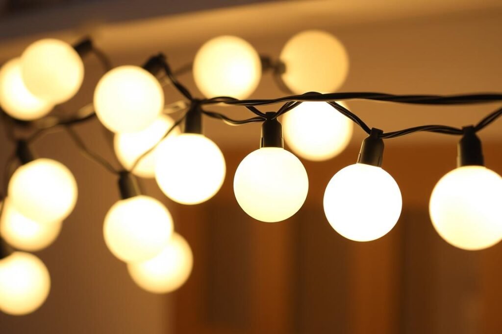 Globe string lights with round bulbs perfect for bedroom decor