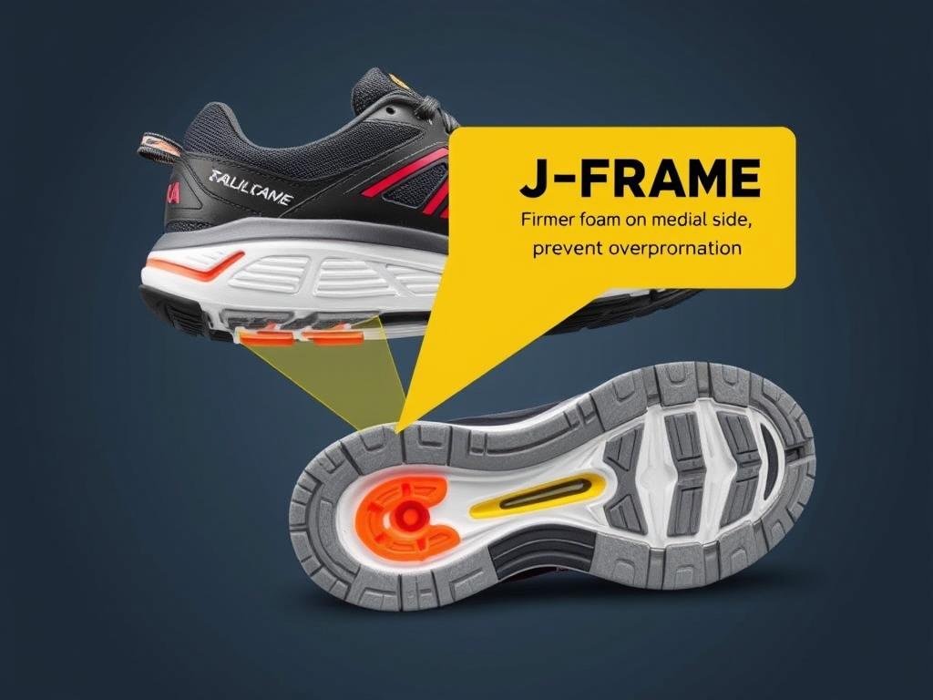 Hoka Arahi stability shoes with a visual highlight of the J-Frame technology that provides support