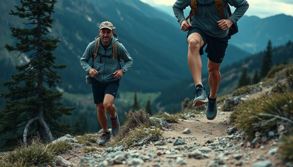 Hoka founders testing early prototypes on mountain trails, showcasing the brand's origins in trail running