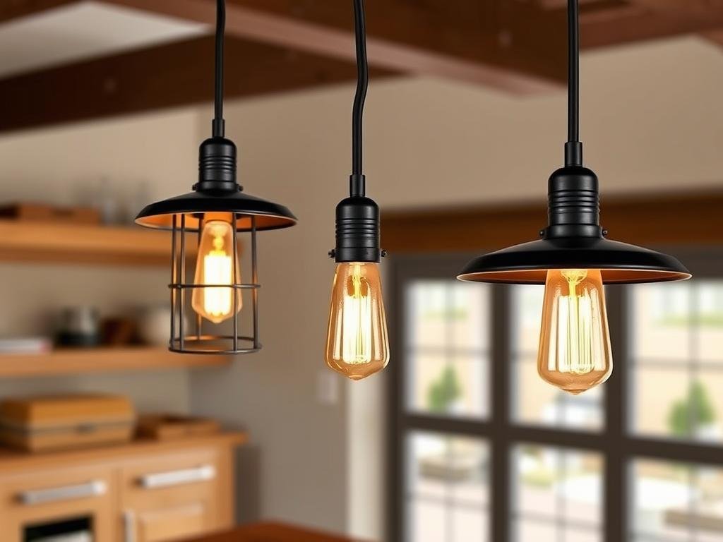 Industrial metal pendant lights with exposed bulbs