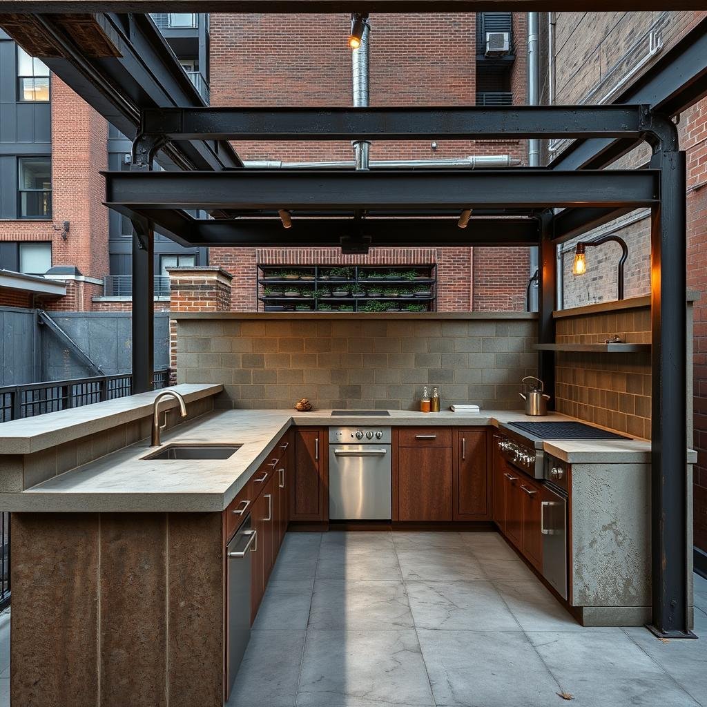 Industrial style outdoor kitchen with metal elements