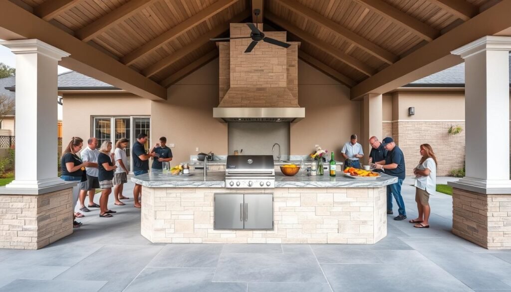 Island outdoor grill küche with 360-degree access