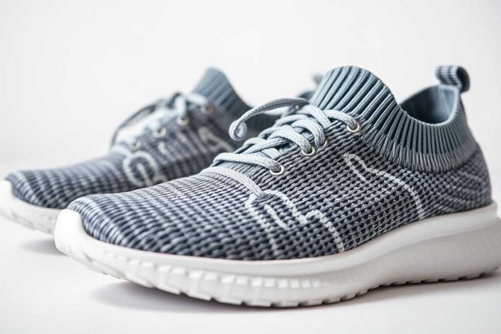 Knit sneakers showing their flexible, breathable construction