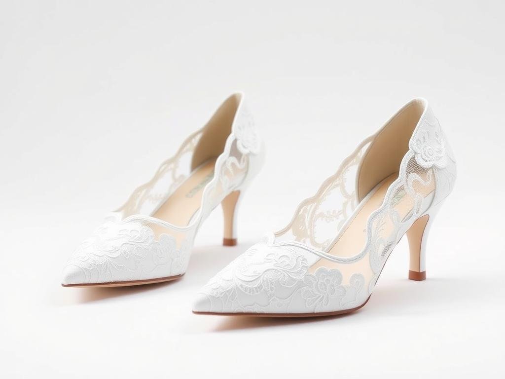 Lace kitten heel bridal shoes with pointed toe