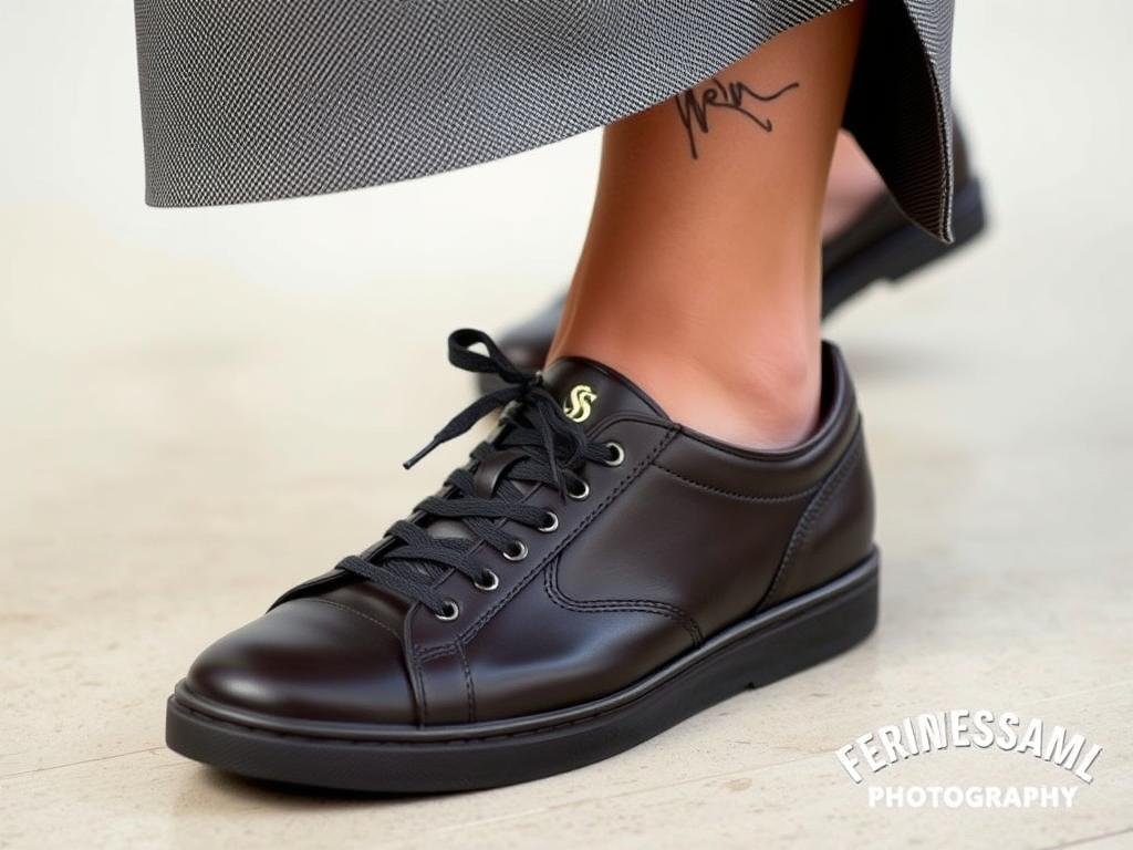 Leather tennis shoes with a semi-formal dress