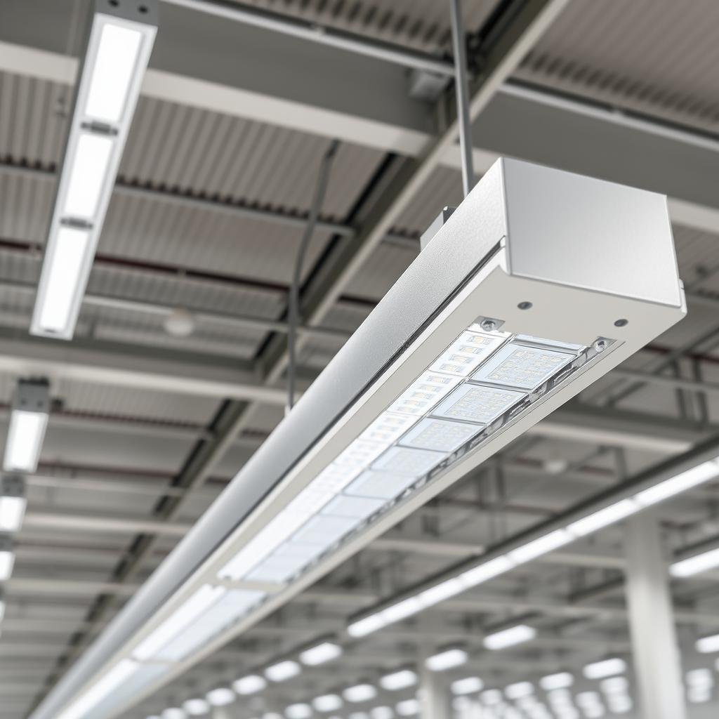 Linear high bay LED light fixture for garage applications