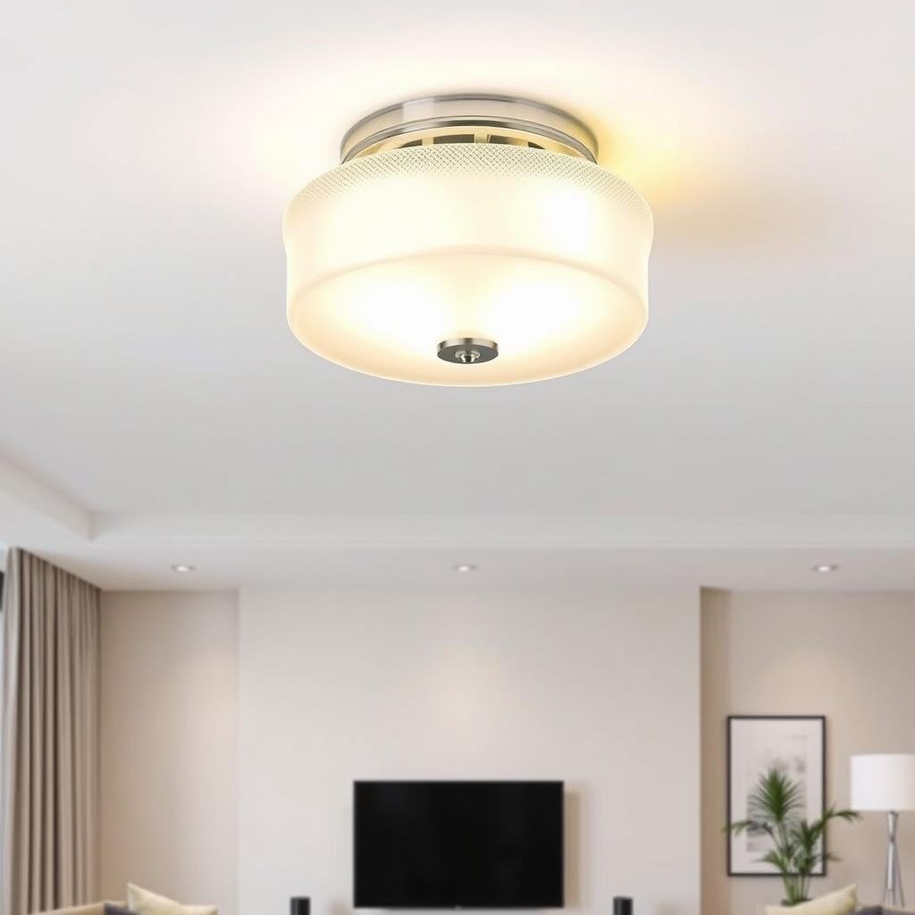 Living room with semi-flush mount ceiling light
