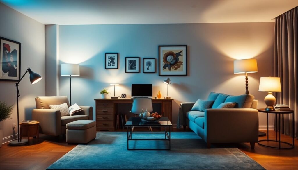 Living room with various task lighting options for different activities