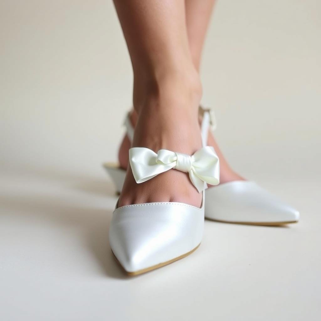 Low heel bridal slingbacks with bow detail