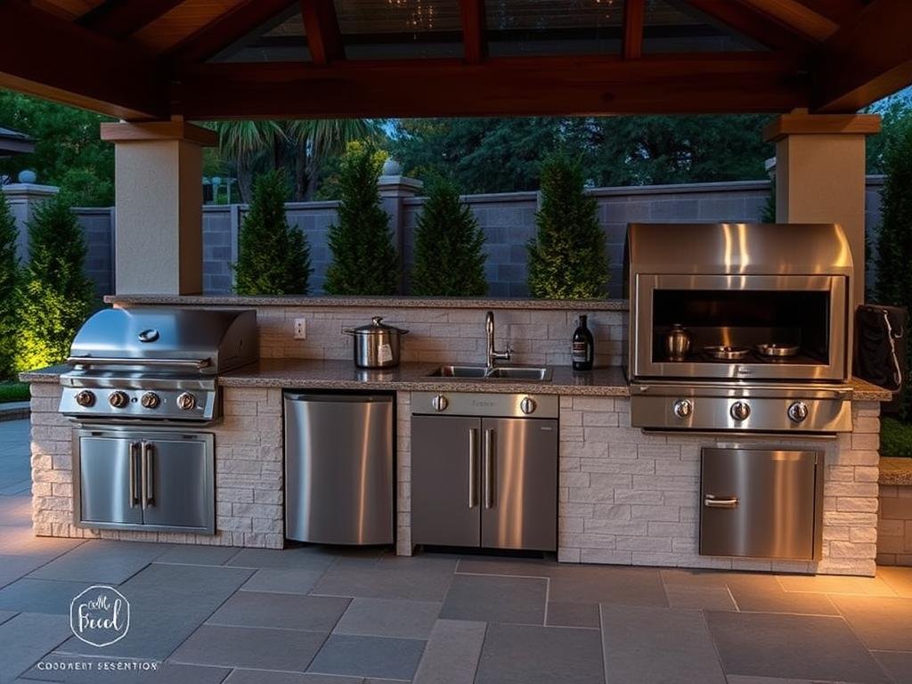 Luxury custom outdoor grill station with multiple appliances