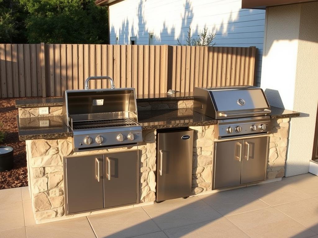 Mid-range outdoor grill station with prefab components