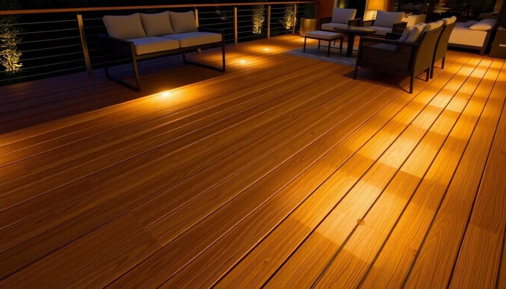 Modern deck with recessed lights installed flush with the deck surface Modern deck with recessed lights installed flush with the deck surface