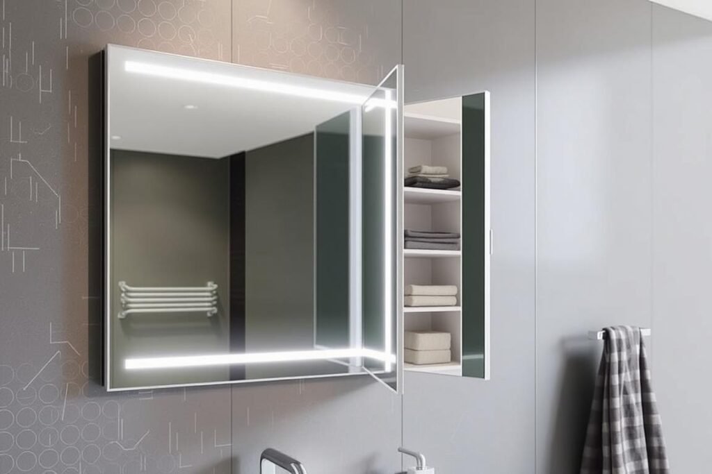 Modern medicine cabinet mirror with hidden storage