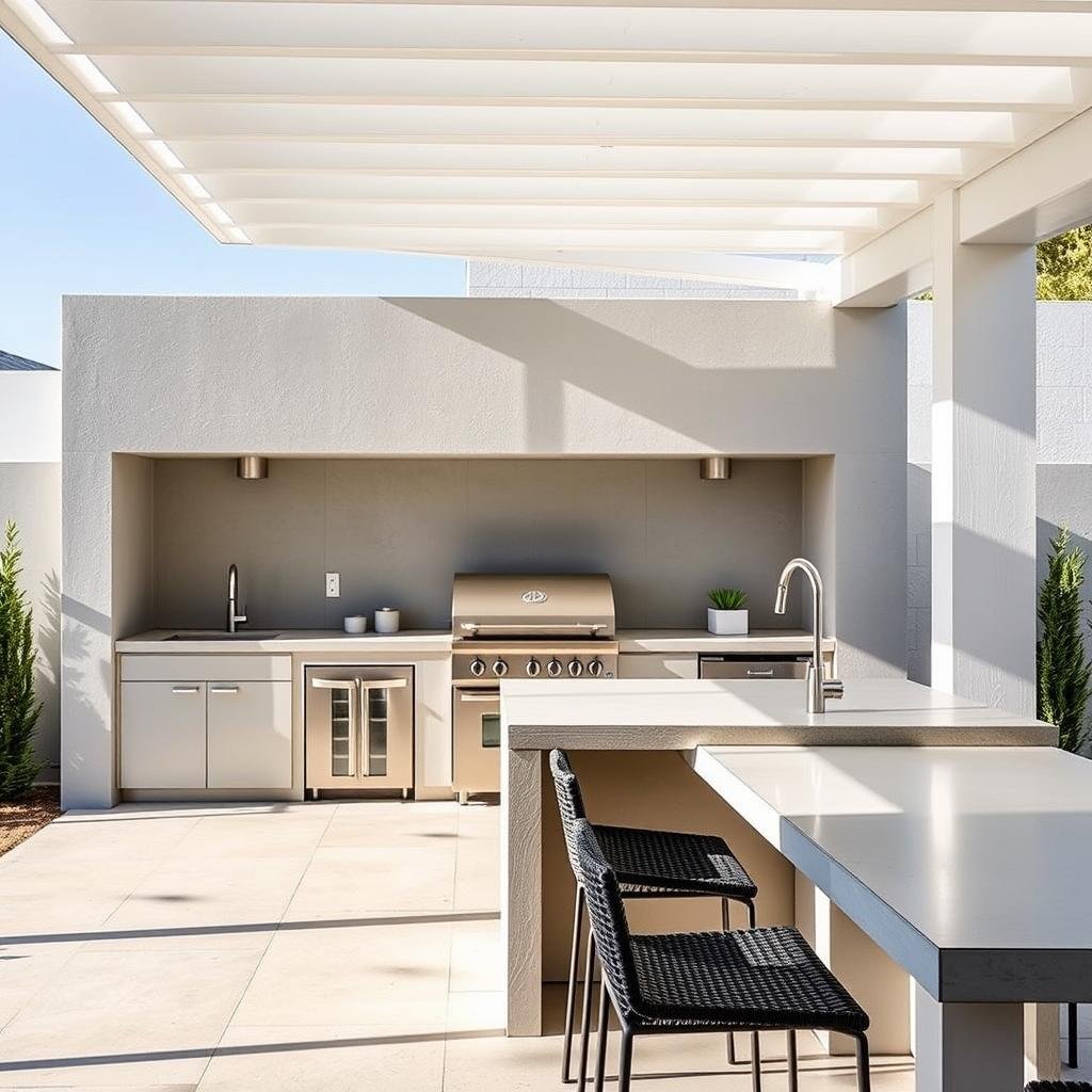 Modern minimalist outdoor grill küche with clean lines