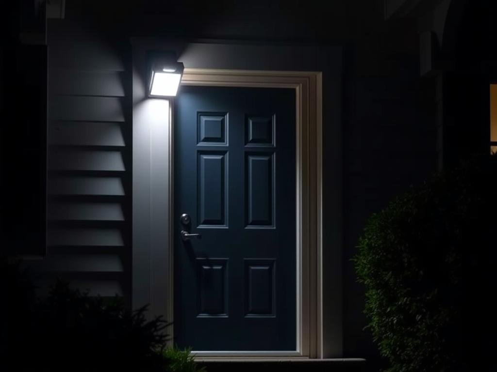 Motion-activated security light illuminating a home entrance