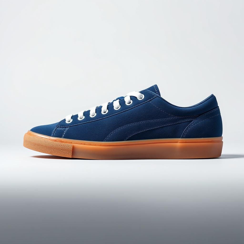Navy blue and white retro tennis shoes with gum sole