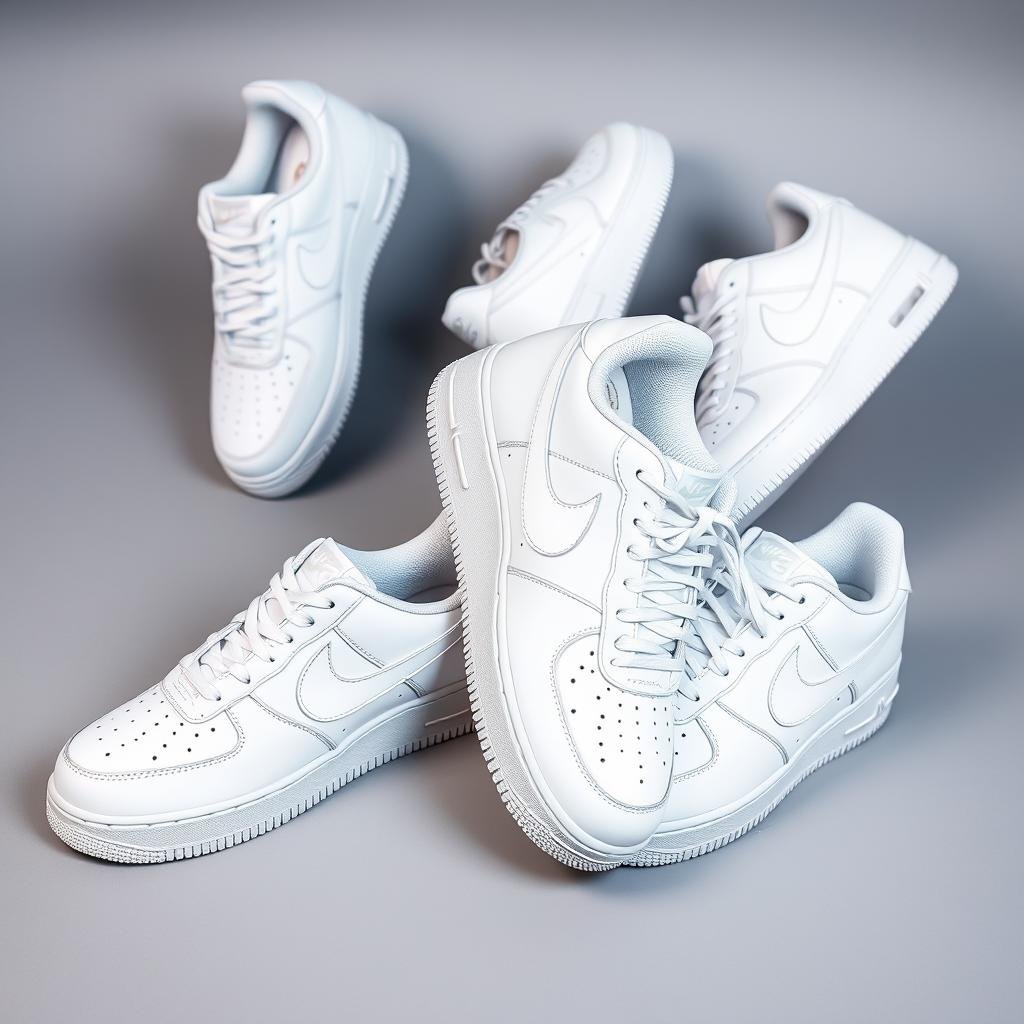 Nike white tennis shoes including Air Force 1 and Air Max models