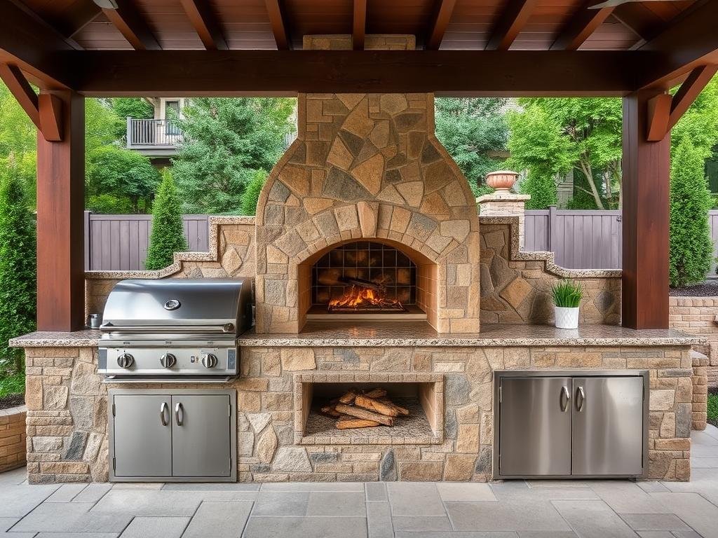 Outdoor grill station with unique design feature or focal point