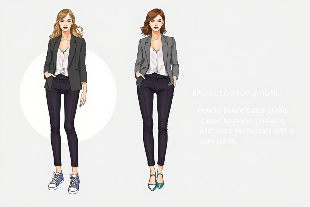 Outfit demonstrating balanced proportions with tennis shoes