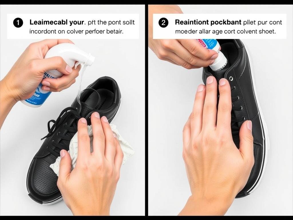 Person cleaning black tennis shoes showing proper care technique