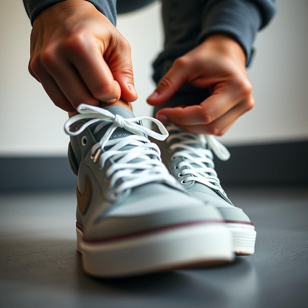 Person trying on shoes sneakers for proper fit