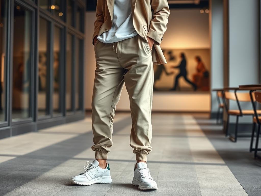 Person wearing On Cloud shoes with premium joggers and a structured jacket for an elevated on cloud shoes outfit Person wearing On Cloud shoes with premium joggers and a structured jacket for an elevated on cloud shoes outfit