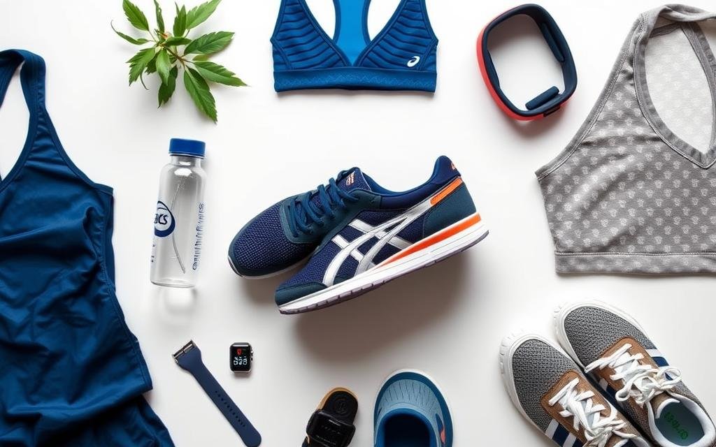 Pinterest-ready image of ASICS shoes styled with activewear for sharing inspiration