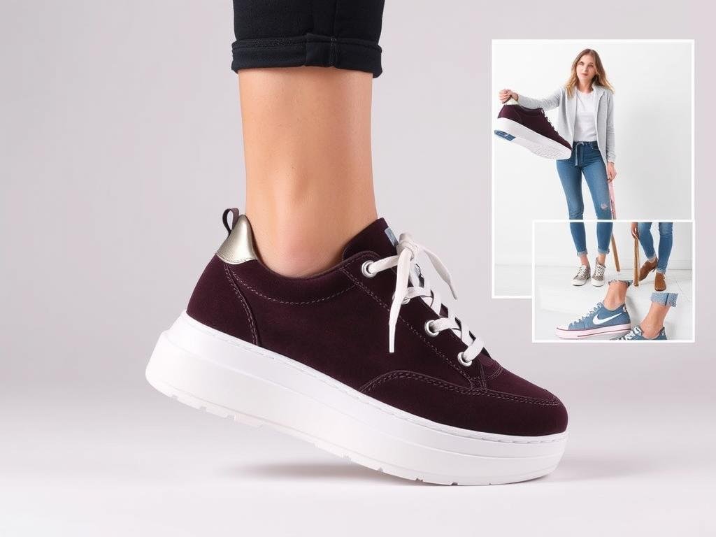 Platform tennis shoes adding height to casual outfits