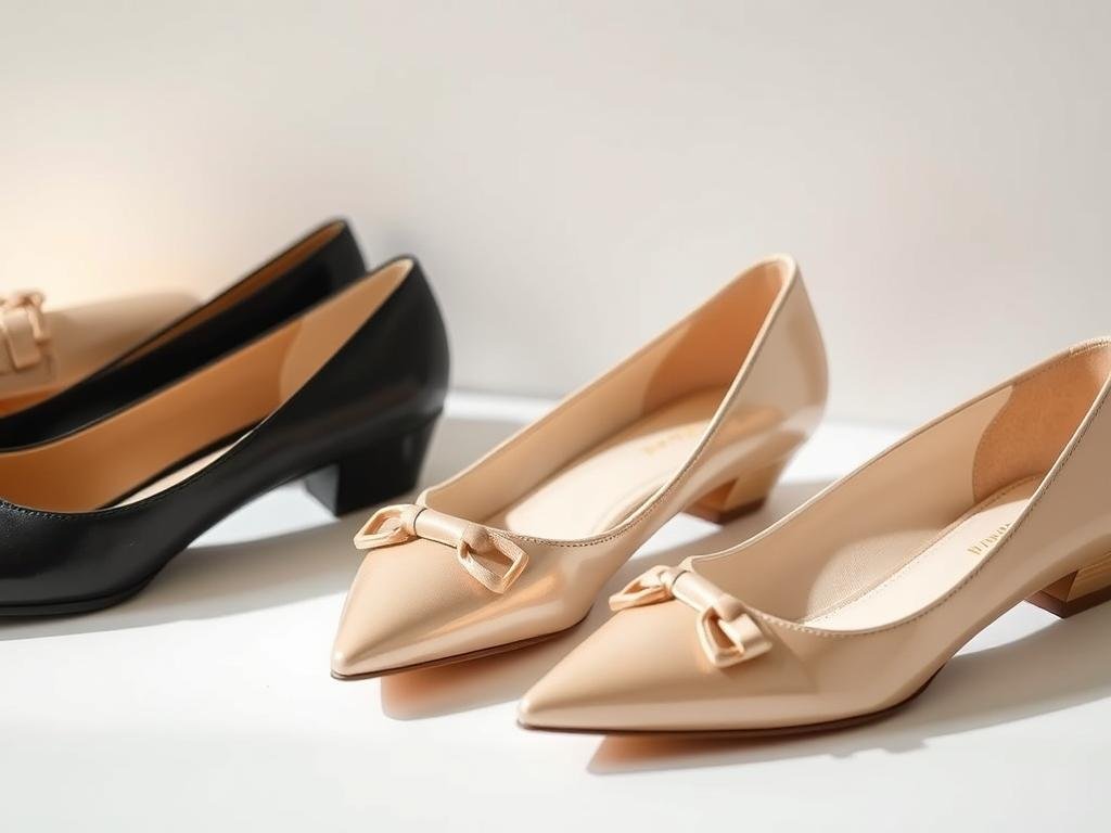 Professional spring footwear including elegant flats and low heels suitable for office wear