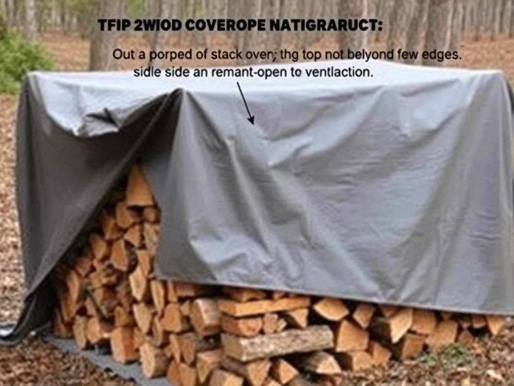 Properly covered firewood stack with tarp covering only the top portion
