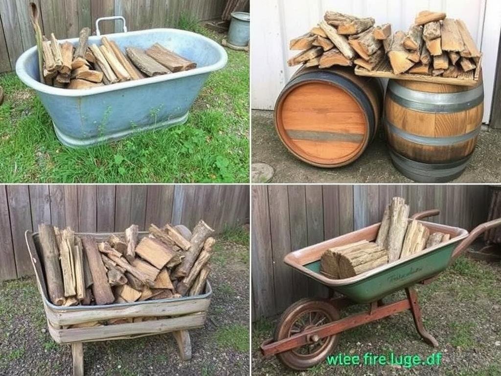 Repurposed materials used creatively for firewood storage
