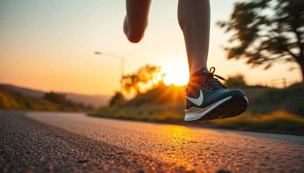 Runner enjoying a sunset run wearing Nike running shoes