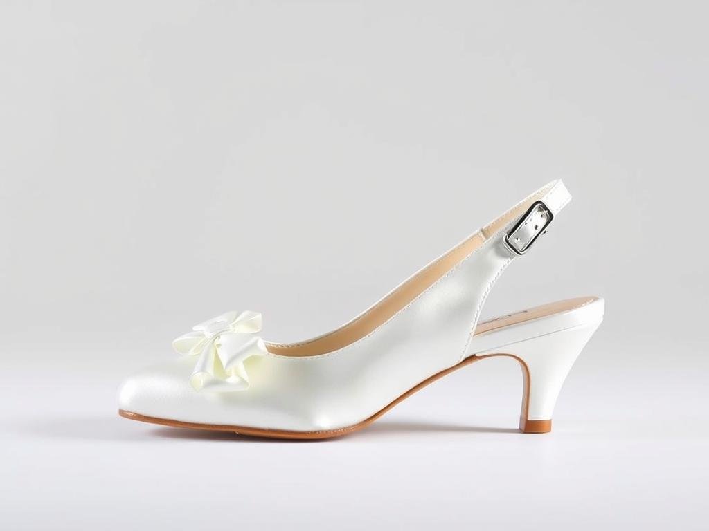 Satin low heel slingbacks with bow detail
